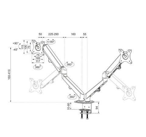 Uchwyt biurkowy DS70-700BL2 2LCD