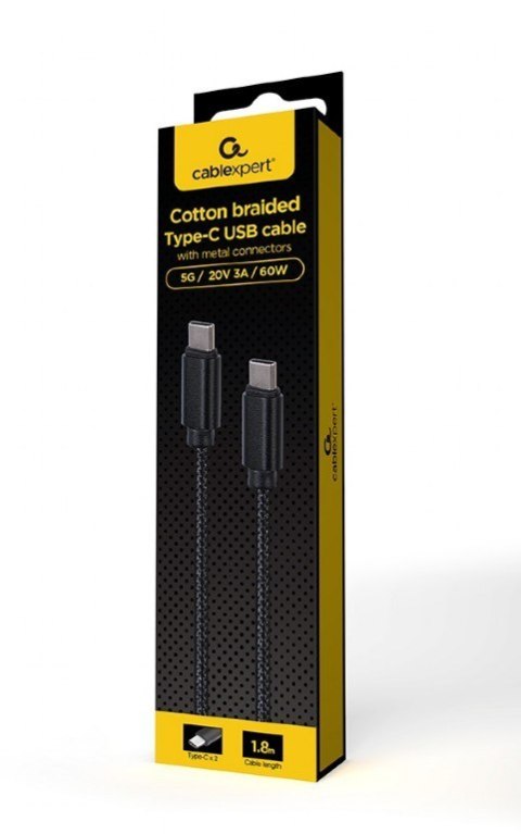Kabel USB C(M) do USB C(M) 1.8m czarny Kabel USB C(M) do USB C(M) 1.8m czarny