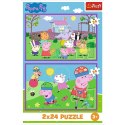 Puzzle 2x24 elementy Świnka Peppa na placu zabaw