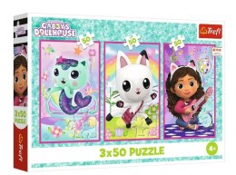 Puzzle 3x50 elementów Gabby i kotki Gabi