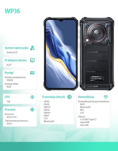 Smartfon WP36 4G 8/128GB IP69K Czarny