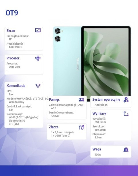 Tablet OT9 11 4/128GB Zielony Tablet OT9 11 4/128GB Zielony