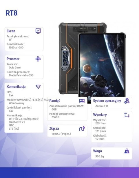 Tablet RT8 6/256GB IP69K pomarańczowy Tablet RT8 6/256GB IP69K pomarańczowy