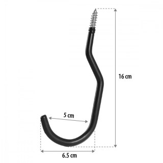 2x hak sufitowy, max 10 kg/hak, MC-485 Komplet dwóch haków, na drabinę, rower, wąż ogrodowy. Stalowy Czarny.
