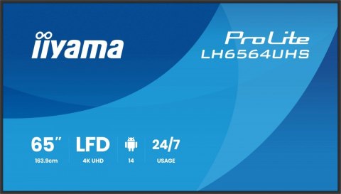 Monitor 65 cali LH6564UHS-B1AG, 24/7,VA,ANDROID14,4K,500cd,5000:1, 2xHDMI ,USB-C,RJ45, RS-232c, IR, 2x10W, 2xUSB, UCHWYT ŚCIE