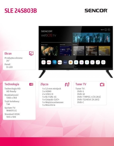 Telewizor 24 cale SMART webOS LG DVB-T/T2/C/S/S2 BT5