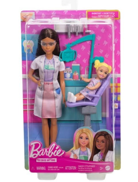 Lalka Barbie Lekarz Dentystka z pacjentem ciemne włosy Lalka Barbie Lekarz Dentystka z pacjentem ciemne włosy