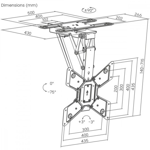 Uchwyt sufitowy elektryczny do TV, MC-491 23-65', max 30kg, VESA 600x400, obrót 90st, pilot