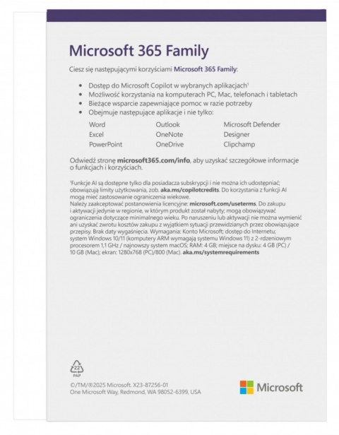 M365 Family PL 1Y 6U Win/Mac EP2-32382 M365 Family PL 1Y 6U Win/Mac EP2-32382