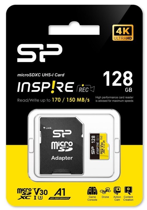 Karta pamięci microSDXC Inspire 128GB UHS-I U3 A1 V30 4K TLC Karta pamięci microSDXC Inspire 128GB UHS-I U3 A1 V30 4K TLC