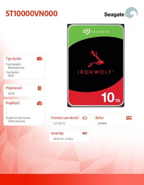 Dysk IronWolf 10TB 3,5 256MB ST10000VN000 Dysk IronWolf 10TB 3,5 256MB ST10000VN000