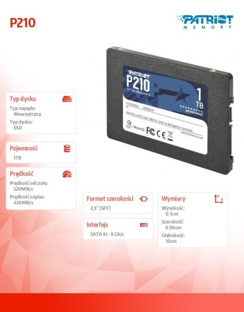 Dysk SSD 1TB P210 520/430 MB /s SATA III 2.5 Dysk SSD 1TB P210 520/430 MB /s SATA III 2.5