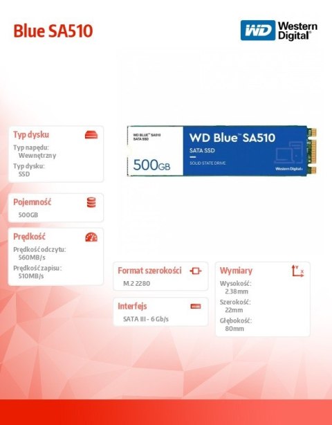 Dysk SSD Blue SSD 500GB SA510 M.2 2280 WDS500G3B0B Dysk SSD Blue SSD 500GB SA510 M.2 2280 WDS500G3B0B