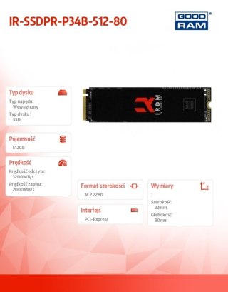 Dysk SSD IRDM 512GB M.2 PCIe 3x4 NVMe 2280 3300/2000