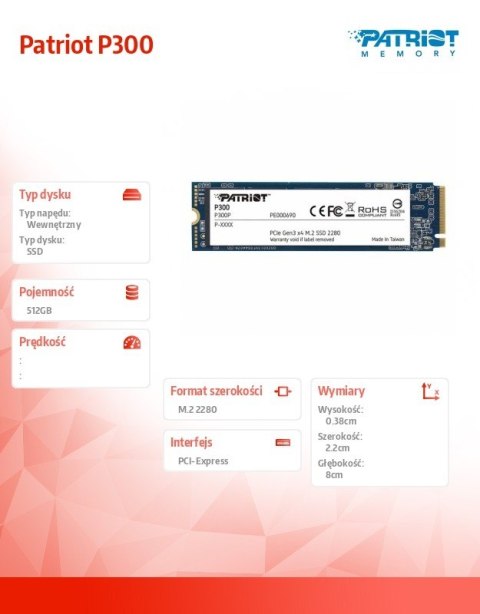 Dysk SSD P300 512GB M.2 PCIe Gen 3 x4 1700/1200 Dysk SSD P300 512GB M.2 PCIe Gen 3 x4 1700/1200