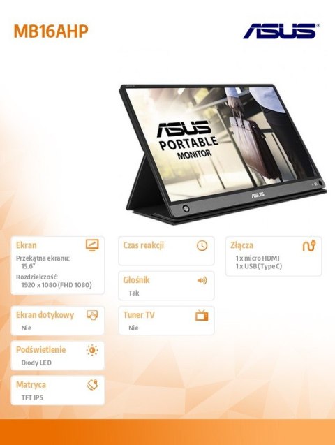 Monitor 15.6 cala MB16AHP IPS FHD mHdmi USB-C Głośnik bateria 4h pracy Monitor 15.6 cala MB16AHP IPS FHD mHdmi USB-C Głośnik bateria 4h pracy