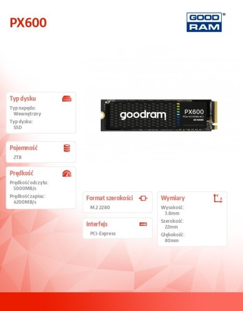 Dysk SSD PX600 2TB M.2 PCIe 4x4 NVMe 2280 Dysk SSD PX600 2TB M.2 PCIe 4x4 NVMe 2280