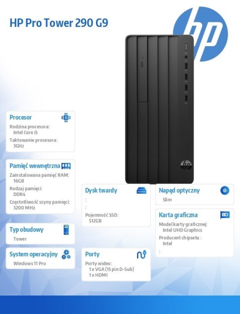 Komputer stacjonarny 290 Tower G9 i5-12500 512GB/16GB/DVDR/W11P 9H6A9ET Komputer stacjonarny 290 Tower G9 i5-12500 512GB/16GB/DVDR/W11P 9H6A9ET