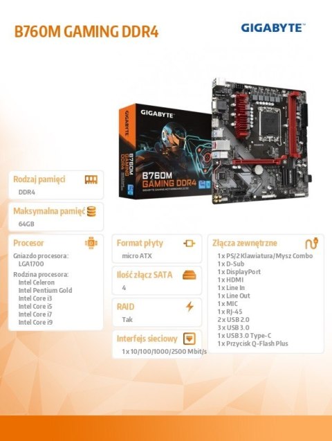 Płyta główna B760M GAMING DDR4 s1700 2DDR4 DP/HDMI mATX Płyta główna B760M GAMING DDR4 s1700 2DDR4 DP/HDMI mATX