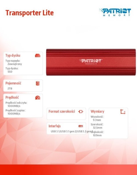 Dysk SSD 2TB Transporter Lite 1000/1000 MB/s Type-C Dysk SSD 2TB Transporter Lite 1000/1000 MB/s Type-C