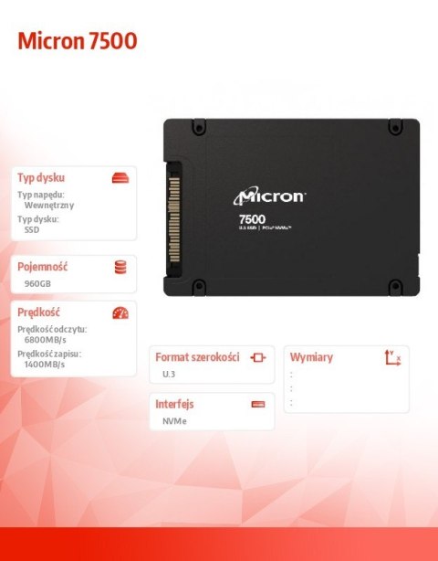 Dysk SSD 7500 PRO 960GB NVMe U.3 15mm Single Pack Dysk SSD 7500 PRO 960GB NVMe U.3 15mm Single Pack
