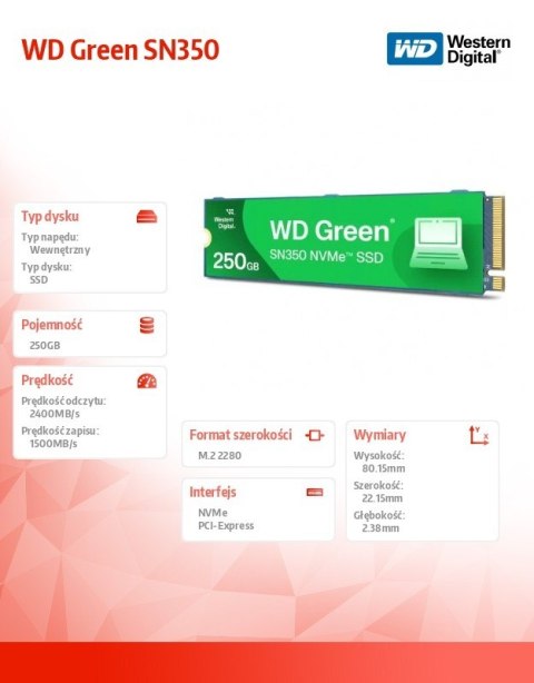 Dysk SSD Green 250GB M.2 2280 SN350 NVMe PCIe Dysk SSD Green 250GB M.2 2280 SN350 NVMe PCIe