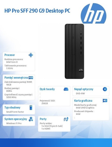 Komputer Pro SFF 290 G9 i3-14100 256GB/16GB/DVD/W11P A54Y2ET Komputer Pro SFF 290 G9 i3-14100 256GB/16GB/DVD/W11P A54Y2ET