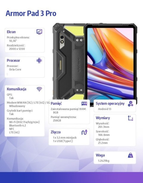 Tablet Armor Pad 3 Pro 4G 10.36 cala 8/256GB Czarny
