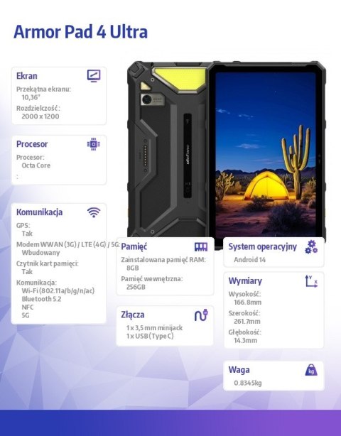 Tablet Armor Pad 4 Ultra 5G 10.36 cala 8/256GB IP69K Czarny
