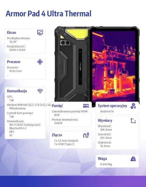 Tablet Armor Pad 4 Ultra Thermal 5G 10.36 cala 8/256GB IP69K termowizja Czarny