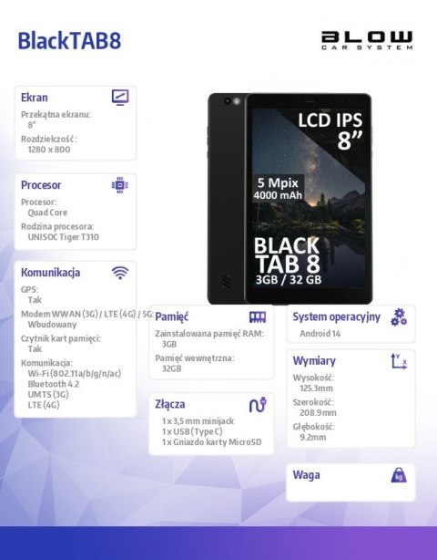 Tablet BlackTAB8 3/32GB 4G LTE 8 cali Czarny Tablet BlackTAB8 3/32GB 4G LTE 8 cali Czarny