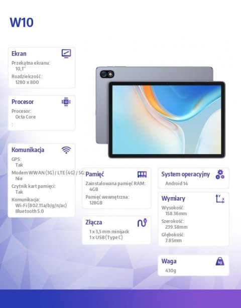 Tablet W10 WiFi 10.1 cala 4/128GB Space Grey