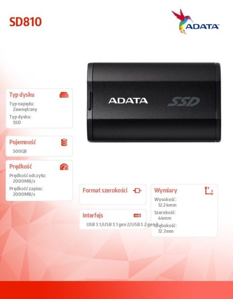 Dysk SSD External SD810 500GB USB3.2 20Gb/s czarny Dysk SSD External SD810 500GB USB3.2 20Gb/s czarny