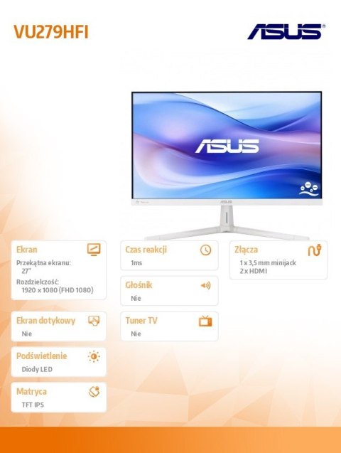 Monitor 27 cali VU279HFI-W IPS 100Hz HDMIx2 biały