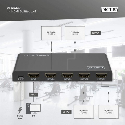 Rozdzielacz/Splitter HDMI 1x4, 4K/60Hz UHD z HDR, 18 Gbps, HDCP 2.2, EDID Rozdzielacz/Splitter HDMI 1x4, 4K/60Hz UHD z HDR, 18 Gbps, HDCP 2.2, EDID