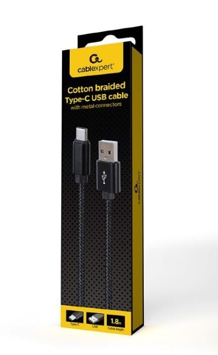 Kabel USB-A USB-C oplot 1.8m czarny box Kabel USB-A USB-C oplot 1.8m czarny box