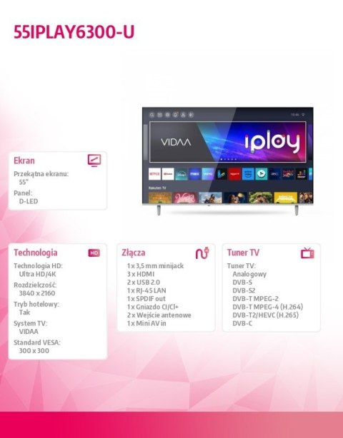 Telewizor LED 55 cali 55IPLAY6300-U