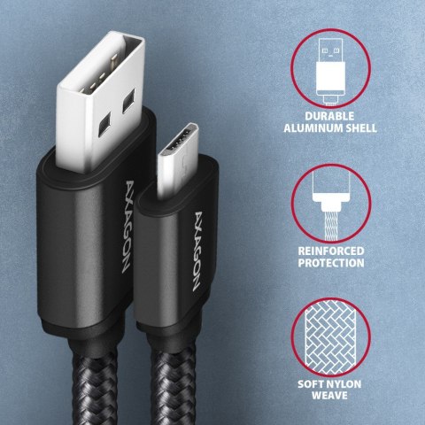 BUMM-AM15AB Kabel MicroUSB - USB-A, 1.5m, USB 2.0, 2.4A, ALU, oplot, Czarny BUMM-AM15AB Kabel MicroUSB - USB-A, 1.5m, USB 2.0, 2.4A, ALU, oplot, Czarny