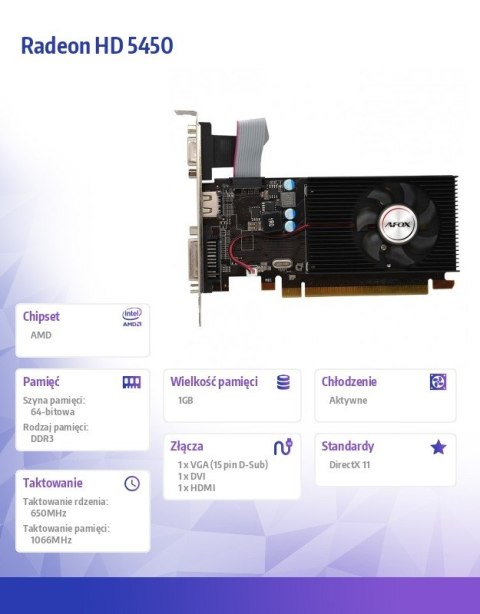 Karta graficzna Radeon HD 5450 1GB DDR3 64Bit DVI HDMI VGA LP Fan L5 Karta graficzna Radeon HD 5450 1GB DDR3 64Bit DVI HDMI VGA LP Fan L5