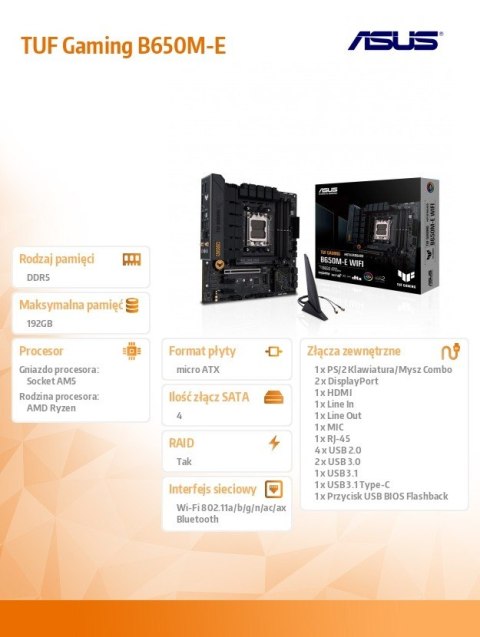 Płyta główna TUF Gaming B650M-E WIFI AM5 4DDR5 HDMI mATX