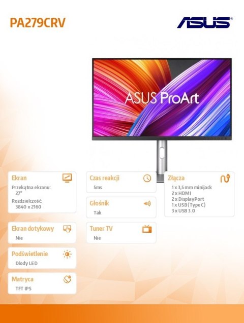 Monitor 27 cali PA279CRV AS BK/5MS/EU/DP+HDMI+TYPEC+USB+głośniki Monitor 27 cali PA279CRV AS BK/5MS/EU/DP+HDMI+TYPEC+USB+głośniki
