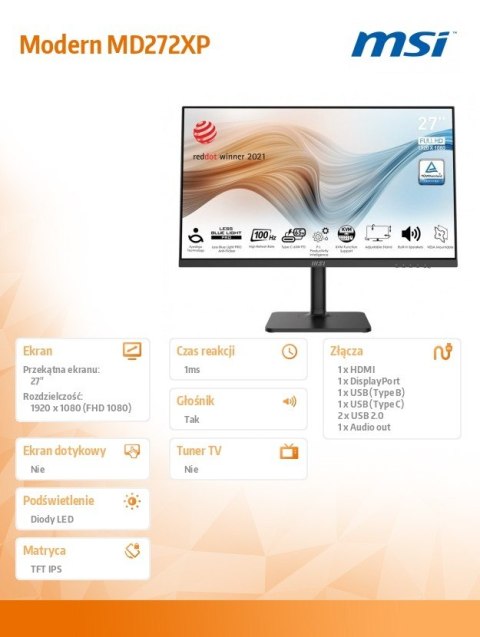Monitor MODERN MD272XP 27 cali IPS/FHD/100Hz/4ms/Czarny