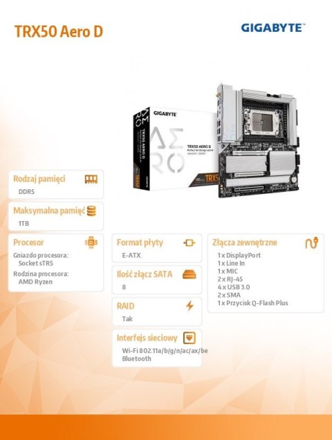 Płyta główna TRX50 AERO D sTR5 4DDR5 HDMI USB/4M.2 eATX Płyta główna TRX50 AERO D sTR5 4DDR5 HDMI USB/4M.2 eATX