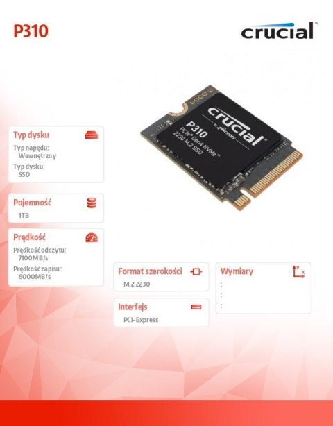 Dysk SSD P310 1TB M.2 NVMe 2230 PCIe 4.0 7100/6000 Dysk SSD P310 1TB M.2 NVMe 2230 PCIe 4.0 7100/6000