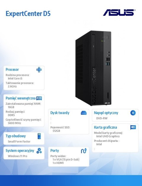 Komputer ExpertCenter D5 D501SER-514500083X i5-14500 16GB/512GB/W11 PRO