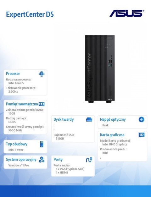 Komputer ExpertCenter D501MER-514500009X i5-14500 16/512/W11 PRO Komputer ExpertCenter D501MER-514500009X i5-14500 16/512/W11 PRO