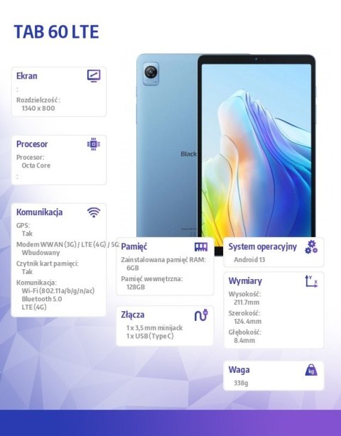 Tablet TAB 60 Lte 8,68 cali 6/128GB Niebieski Tablet TAB 60 Lte 8,68 cali 6/128GB Niebieski