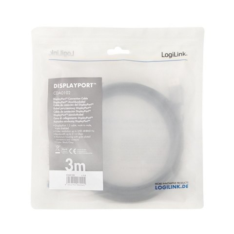 Kabel DisplayPort 4K/60 Hz,DP/M do DP/M aluminiowy 3m Kabel DisplayPort 4K/60 Hz,DP/M do DP/M aluminiowy 3m