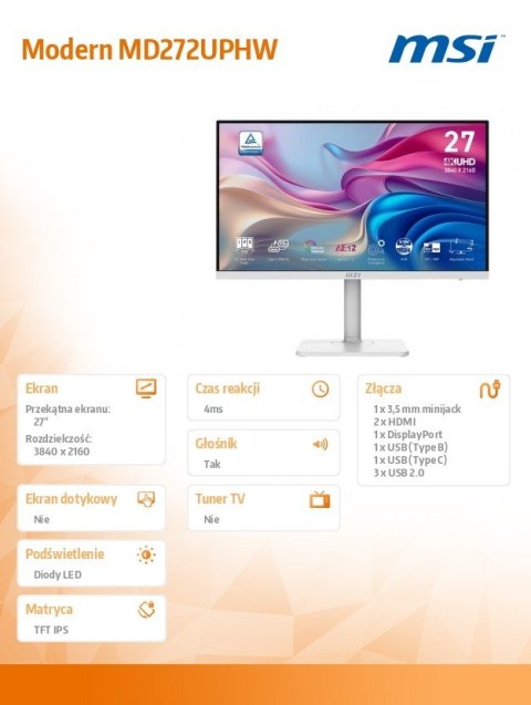 Monitor 27 cali Modern MD272UPHW LED/UHD/Flat/60Hz/biały
