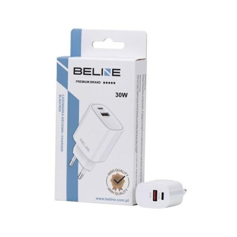 Ładowarka sieciowa 30W GaN USB-C + USB-A, biała Ładowarka sieciowa 30W GaN USB-C + USB-A, biała